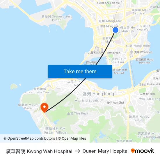 Kwong Wah Hospital to Queen Mary Hospital map