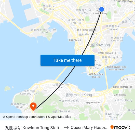 九龍塘站 Kowloon Tong Station to Queen Mary Hospital map