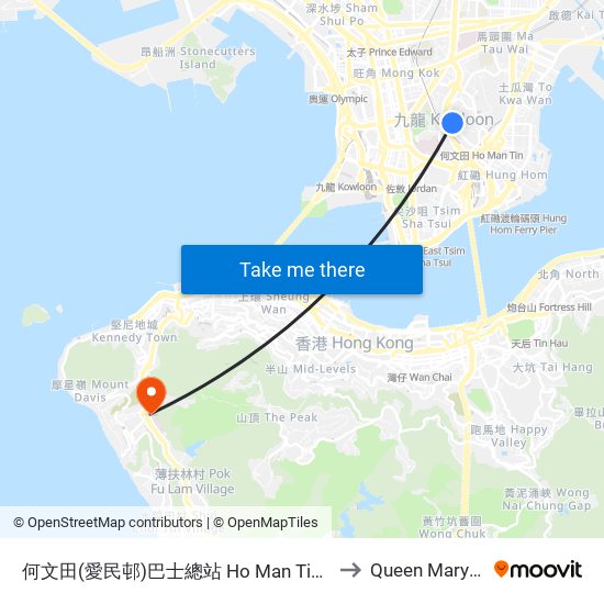 何文田(愛民邨)巴士總站 Ho Man Tin (Oi Man Estate) B/T to Queen Mary Hospital map