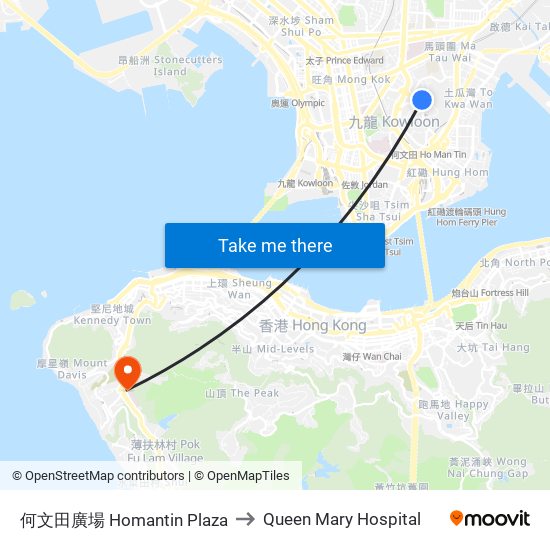 何文田廣場 Homantin Plaza to Queen Mary Hospital map