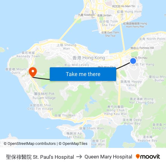 聖保祿醫院 St. Paul's Hospital to Queen Mary Hospital map