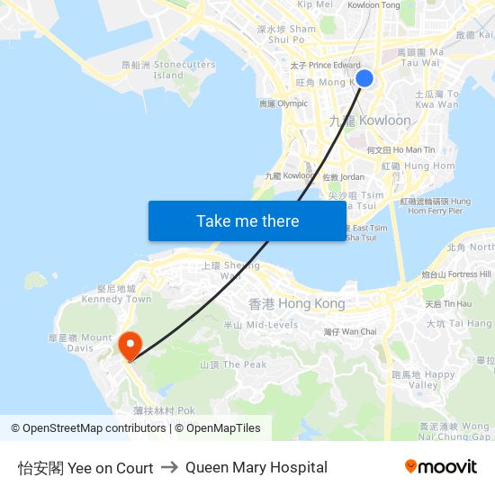 怡安閣 Yee on Court to Queen Mary Hospital map