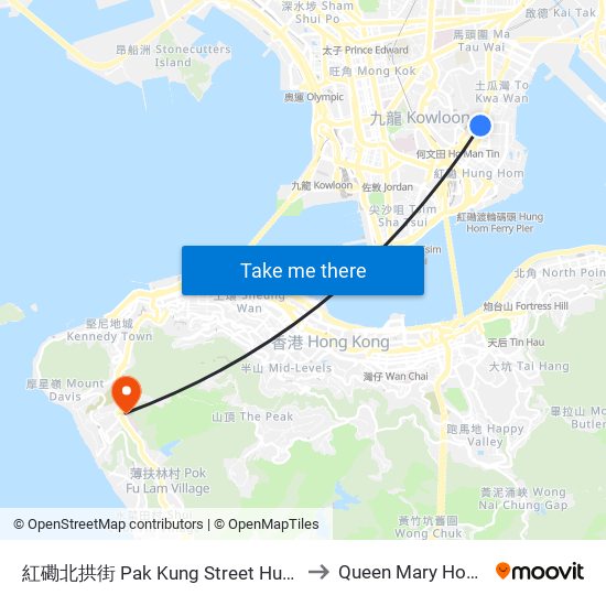 紅磡北拱街 Pak Kung Street Hung Hom to Queen Mary Hospital map