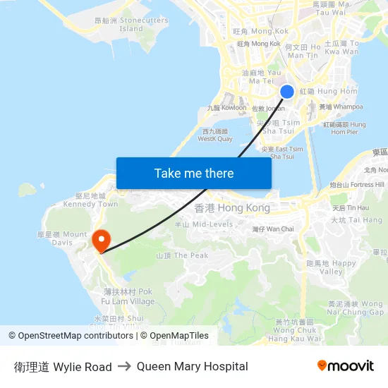 Wylie Road to Queen Mary Hospital map