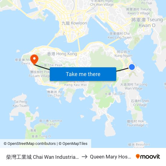 柴灣工業城 Chai Wan Industrial City to Queen Mary Hospital map