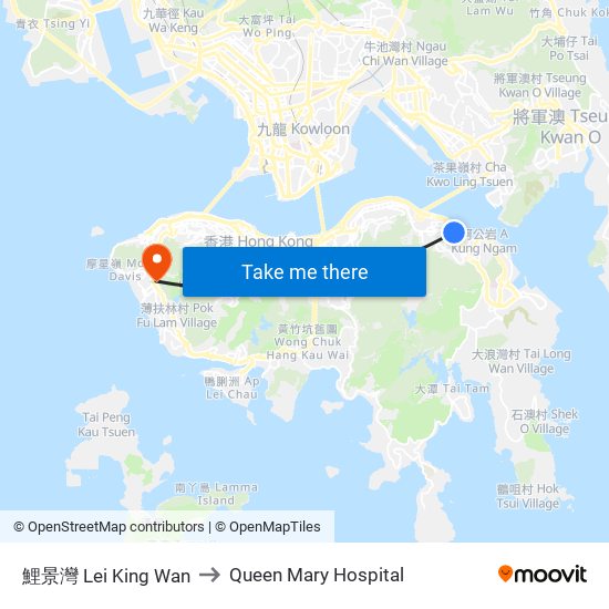 鯉景灣 Lei King Wan to Queen Mary Hospital map
