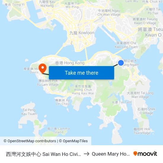 西灣河文娛中心 Sai Wan Ho Civic Centre to Queen Mary Hospital map