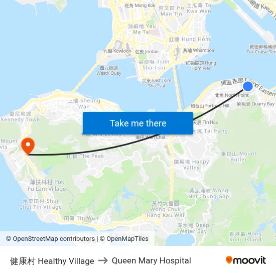 Healthy Village to Queen Mary Hospital map