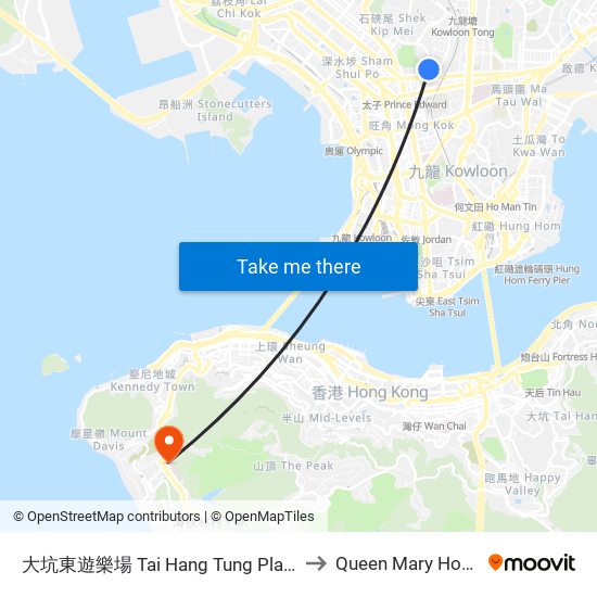 大坑東遊樂場 Tai Hang Tung Playground to Queen Mary Hospital map