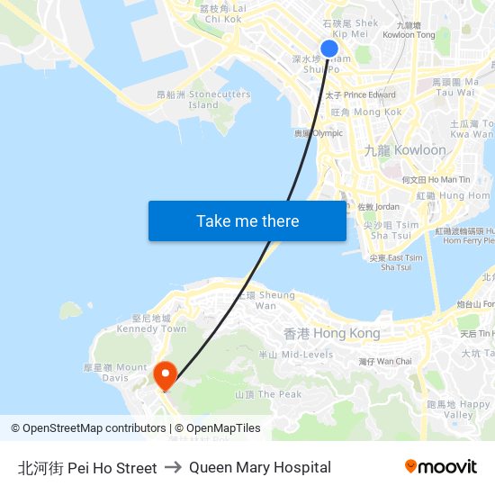 北河街 Pei Ho Street to Queen Mary Hospital map