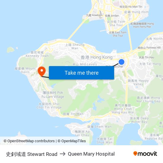 史釗域道 Stewart Road to Queen Mary Hospital map