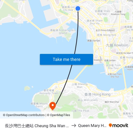 長沙灣巴士總站 Cheung Sha Wan Bus Terminus to Queen Mary Hospital map