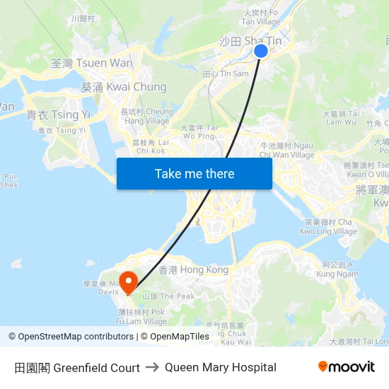 Greenfield Court to Queen Mary Hospital map