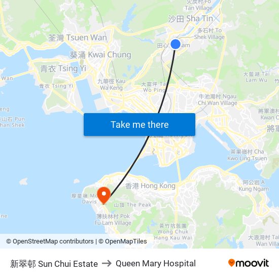 新翠邨 Sun Chui Estate to Queen Mary Hospital map