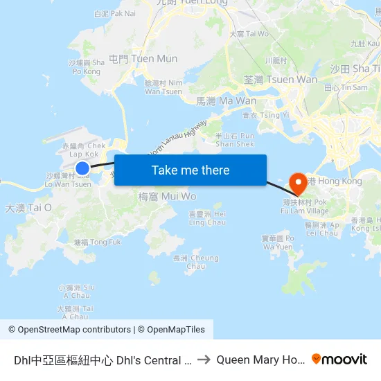DHL's Central Asia Hub to Queen Mary Hospital map