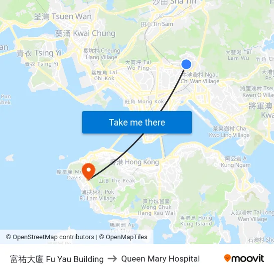 Fu Yau Building to Queen Mary Hospital map