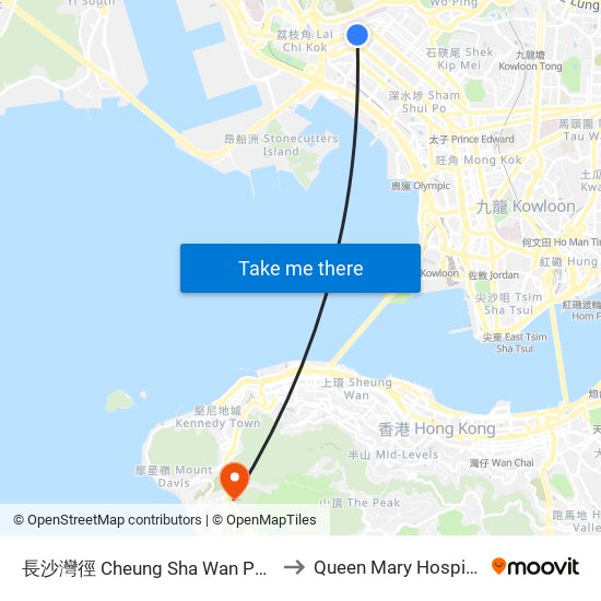 長沙灣徑 Cheung Sha Wan Path to Queen Mary Hospital map