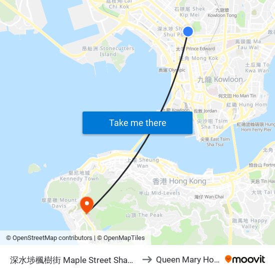 深水埗楓樹街 Maple Street Sham Shui Po to Queen Mary Hospital map