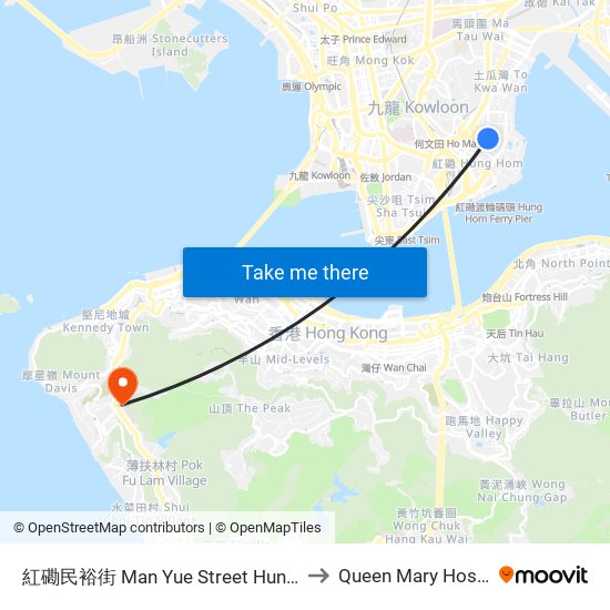 紅磡民裕街 Man Yue Street Hung Hom to Queen Mary Hospital map