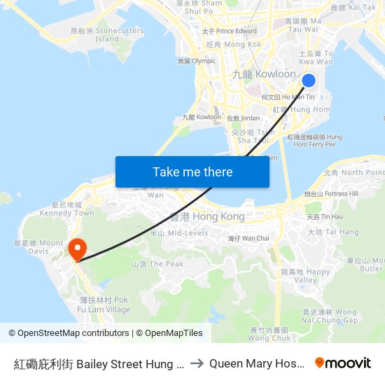 紅磡庇利街 Bailey Street Hung Hom to Queen Mary Hospital map