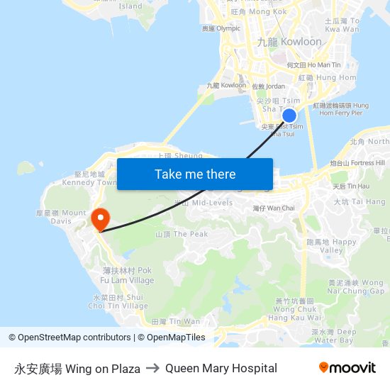 永安廣場 Wing on Plaza to Queen Mary Hospital map