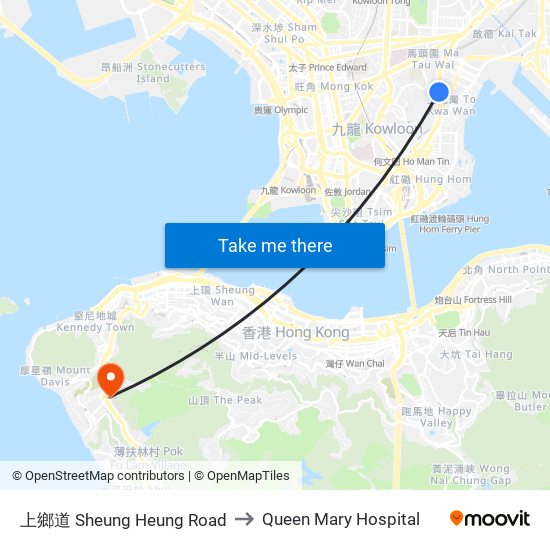 上鄉道 Sheung Heung Road to Queen Mary Hospital map