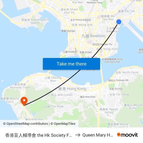 香港盲人輔導會 the Hk Society For the Blind to Queen Mary Hospital map