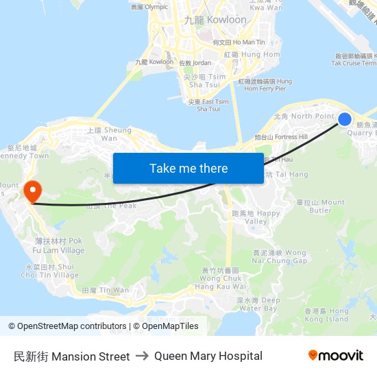 民新街 Mansion Street to Queen Mary Hospital map