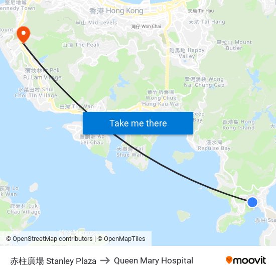 赤柱廣場 Stanley Plaza to Queen Mary Hospital map