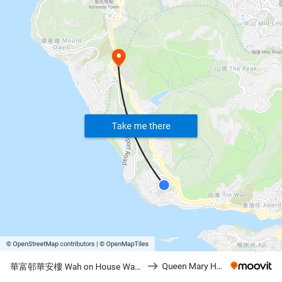 華富邨華安樓 Wah on House Wah Fu Estate to Queen Mary Hospital map