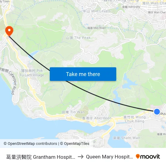 葛量洪醫院 Grantham Hospital to Queen Mary Hospital map