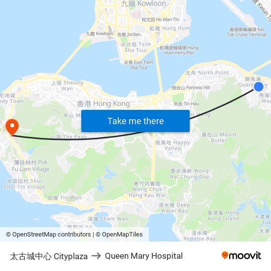 太古城中心 Cityplaza to Queen Mary Hospital map