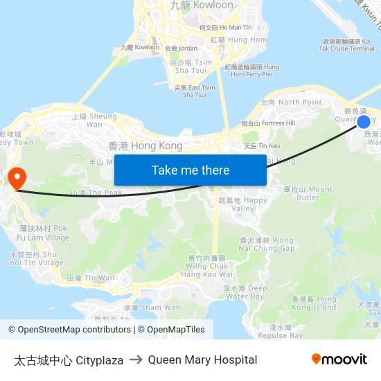 太古城中心 Cityplaza to Queen Mary Hospital map
