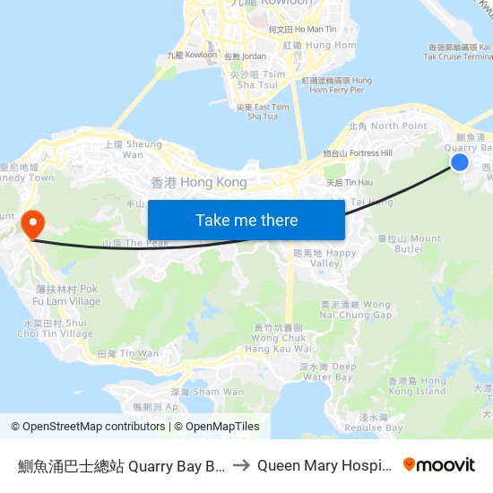 鰂魚涌巴士總站 Quarry Bay B/T to Queen Mary Hospital map