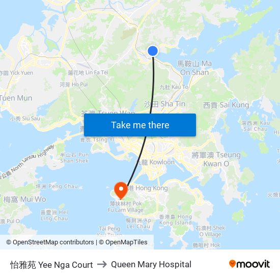 怡雅苑 Yee Nga Court to Queen Mary Hospital map