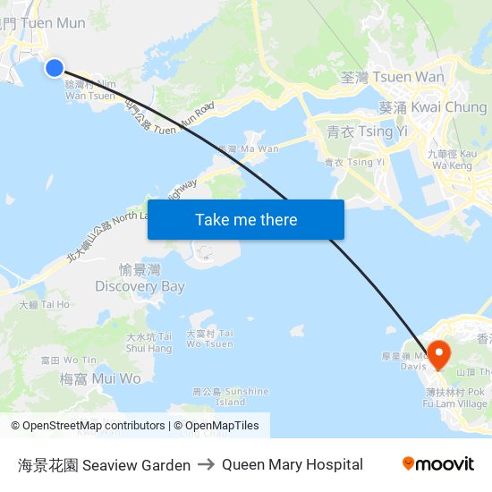 海景花園 Seaview Garden to Queen Mary Hospital map