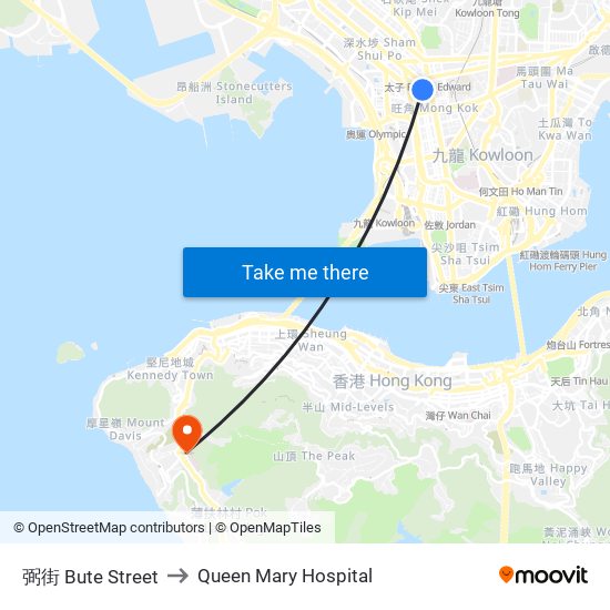弼街 Bute Street to Queen Mary Hospital map