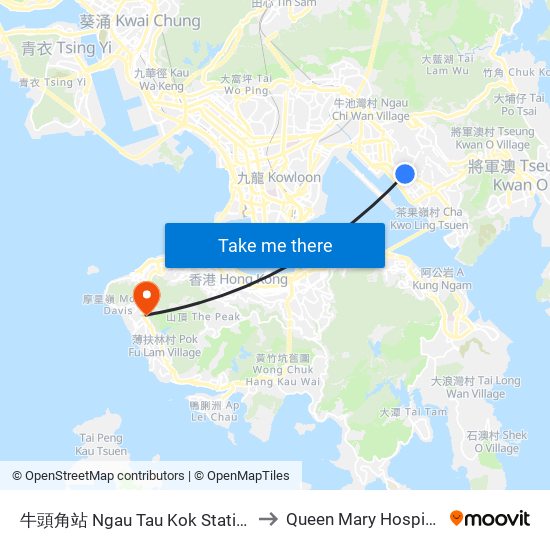 牛頭角站 Ngau Tau Kok Station to Queen Mary Hospital map