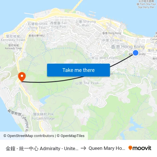 Admiralty - United Centre to Queen Mary Hospital map