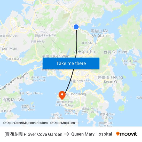 寶湖花園 Plover Cove Garden to Queen Mary Hospital map