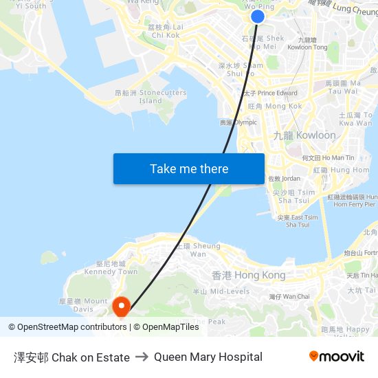 澤安邨 Chak on Estate to Queen Mary Hospital map