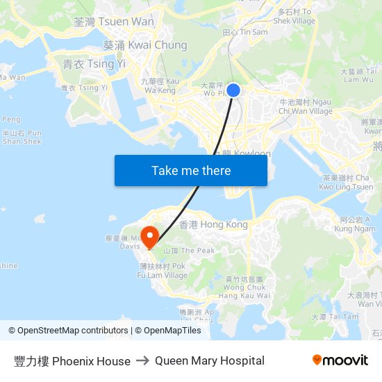 豐力樓 Phoenix House to Queen Mary Hospital map