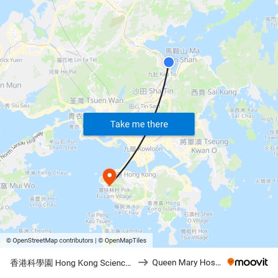 香港科學園 Hong Kong Science Park to Queen Mary Hospital map