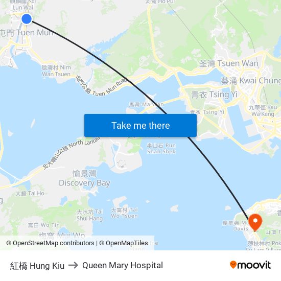 紅橋 Hung Kiu to Queen Mary Hospital map