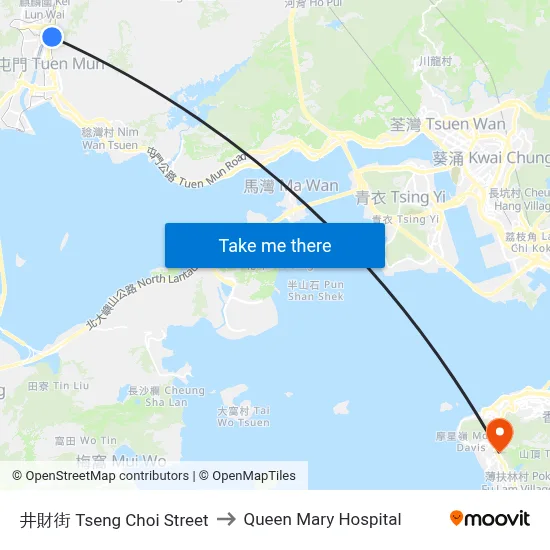 Tseng Choi Street to Queen Mary Hospital map
