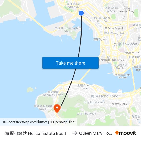 海麗邨總站 Hoi Lai Estate Bus Terminus to Queen Mary Hospital map