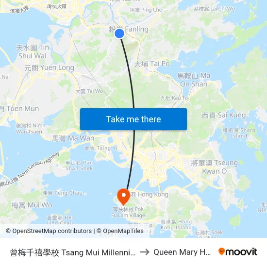 Tsang Mui Millennium School to Queen Mary Hospital map