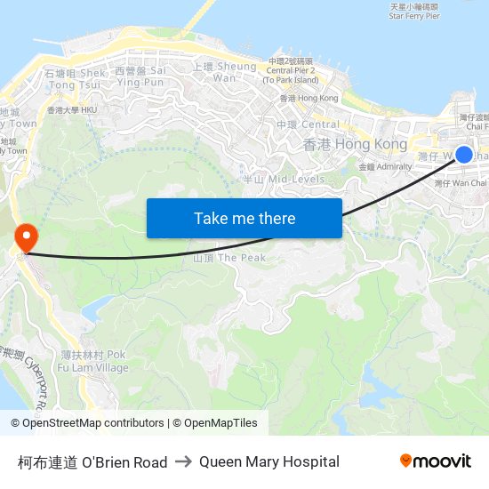 柯布連道 O'Brien Road to Queen Mary Hospital map