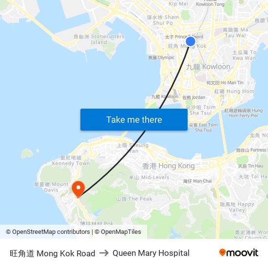 旺角道 Mong Kok Road to Queen Mary Hospital map