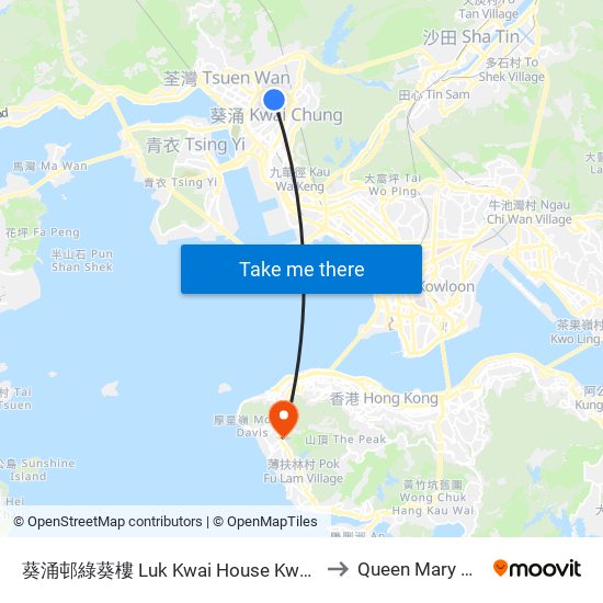 葵涌邨綠葵樓 Luk Kwai House Kwai Chung Estate to Queen Mary Hospital map